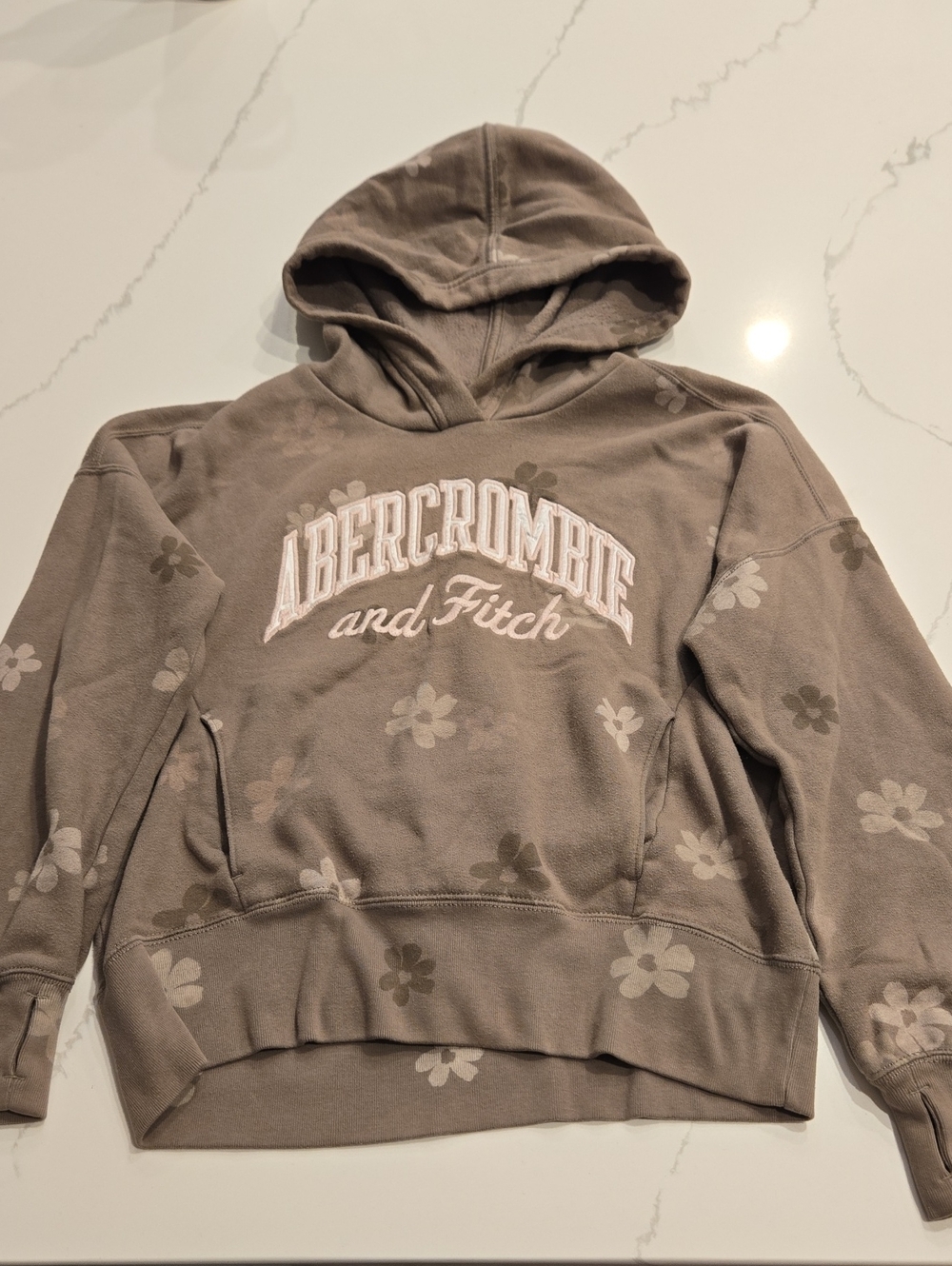 Abercrombie Kids Brown Logo Pullover Hoodie With Nuteral/pinkish Color Flowers